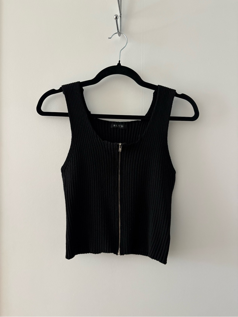 BLVD Black Ribbed Zip Tank
